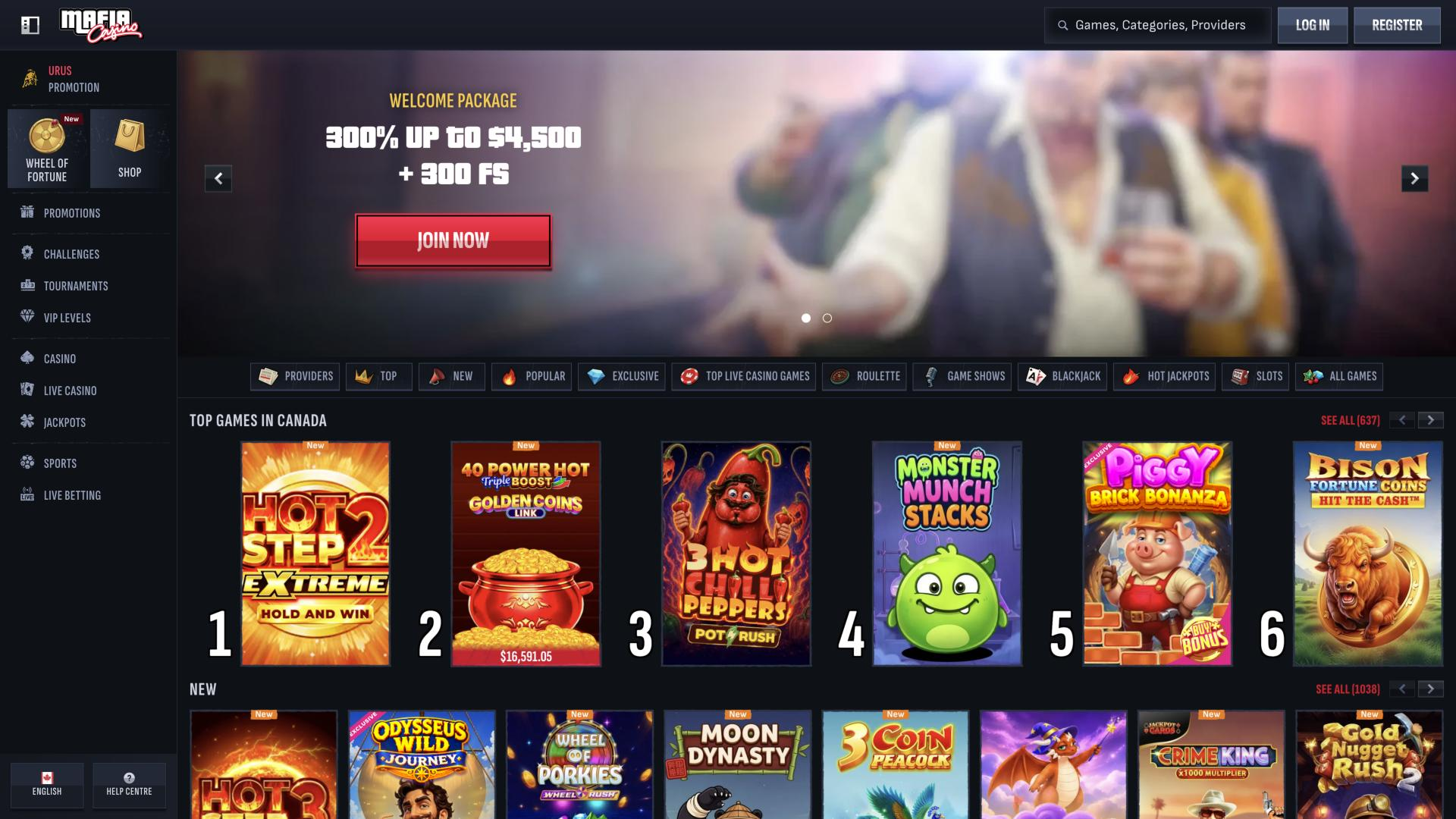 Screenshot of the Mafia website